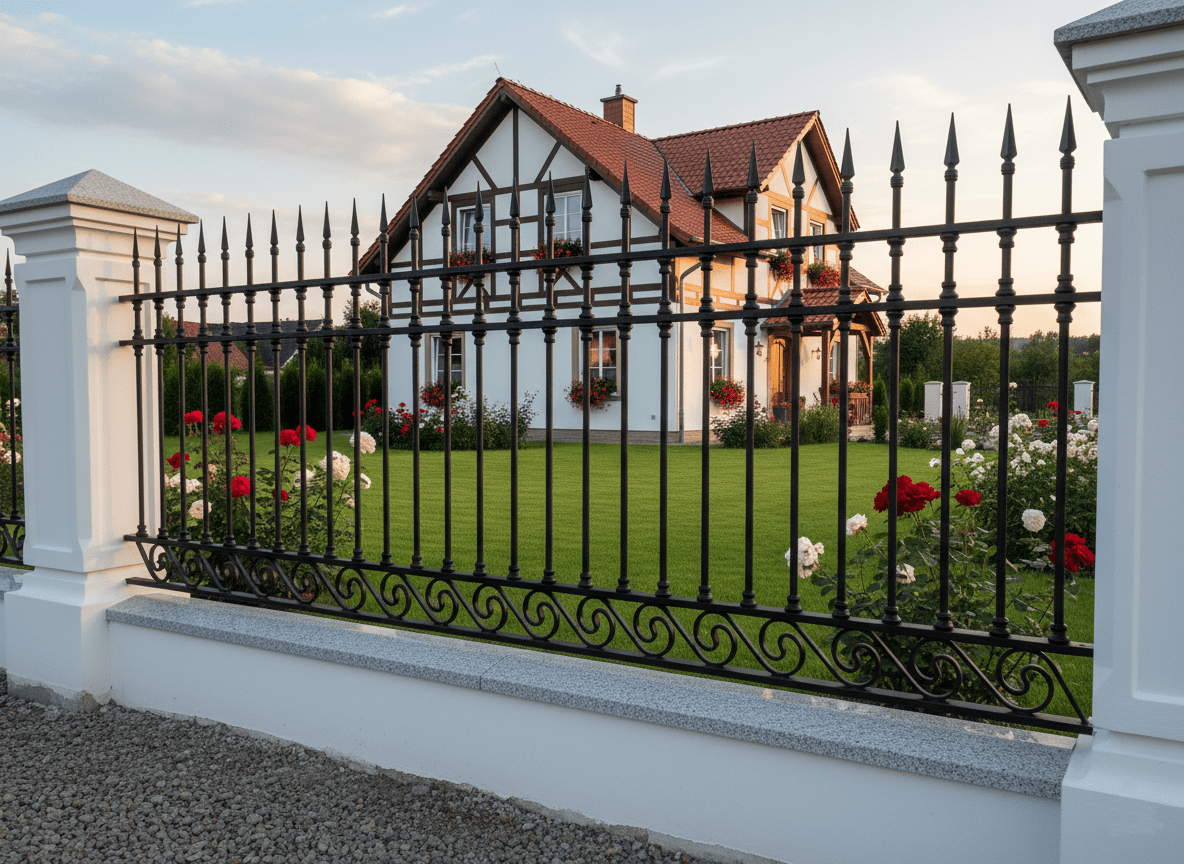 Geschmiedeter Zaun mit ornamentalen Spiralmustern