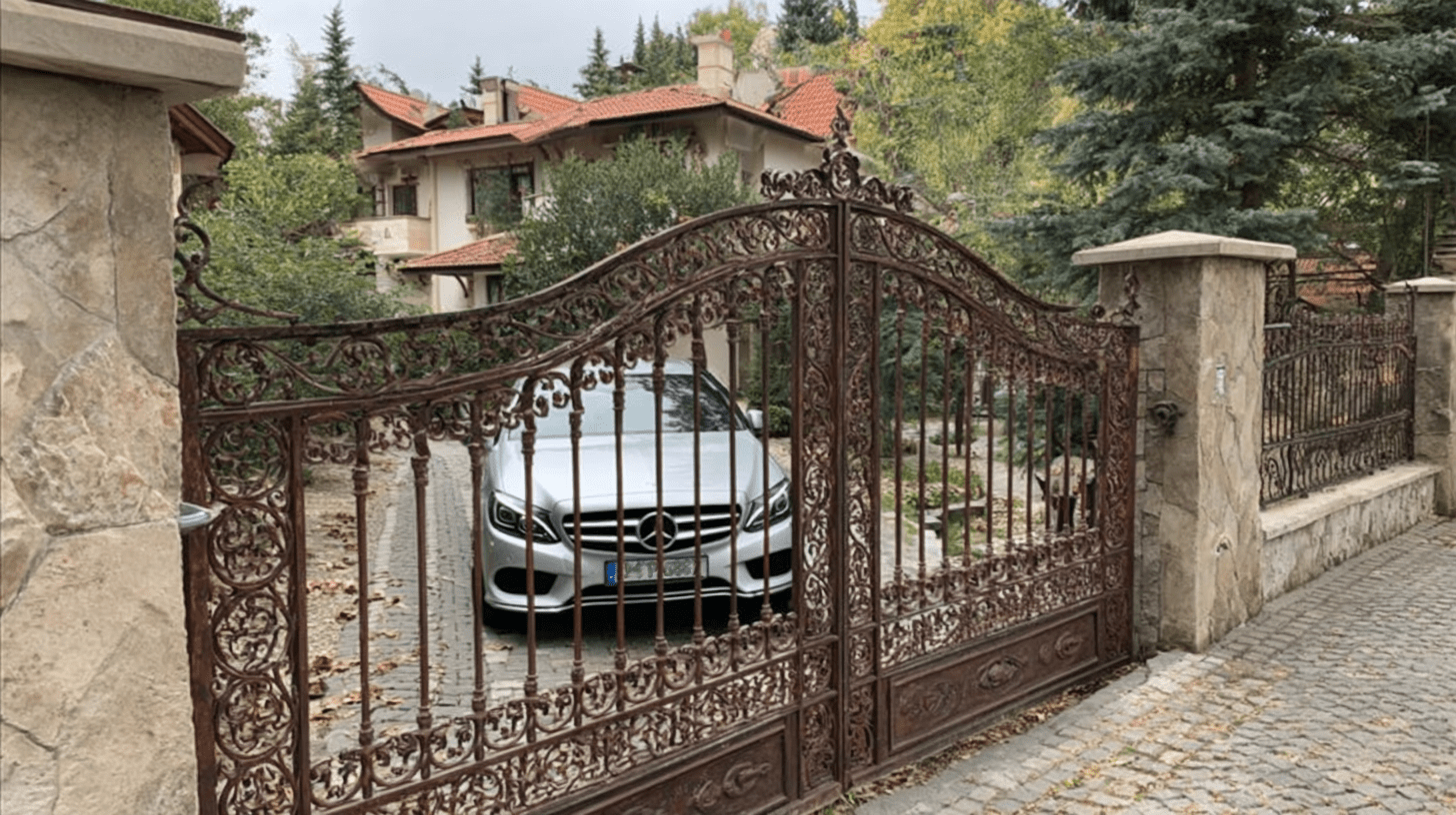 Luxuriöses Eisentor mit Spiralmustern