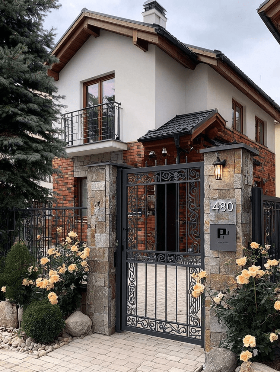 Elegantes Gartentor mit Natursteinpfeilern