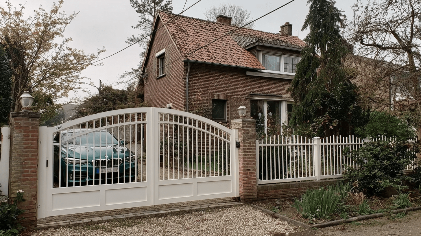 Weißes Einfahrtstor mit Bogenmuster